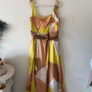 Donna Karan Yellow and Brown Geometric Dress